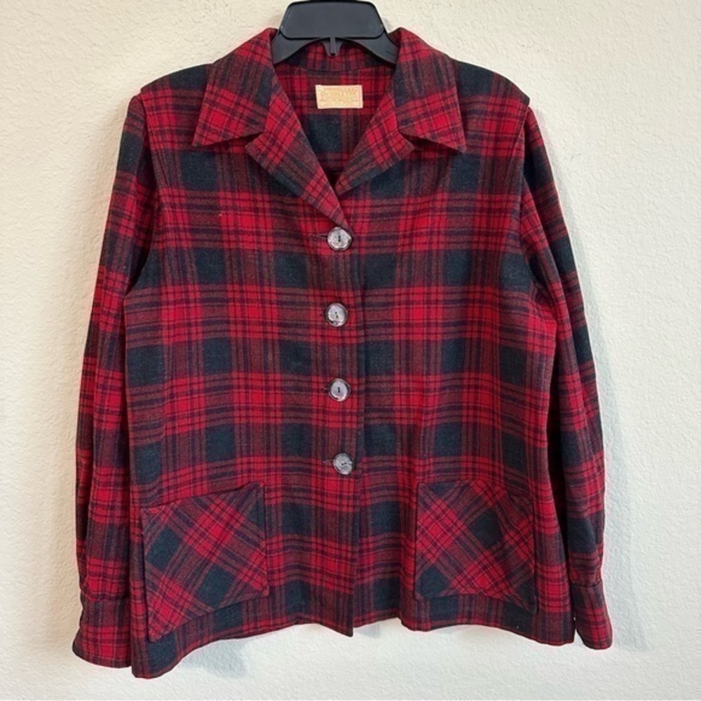 Vintage Pendleton Shirt Jacket Shacket Red Plaid Long Sleeve Classic Country